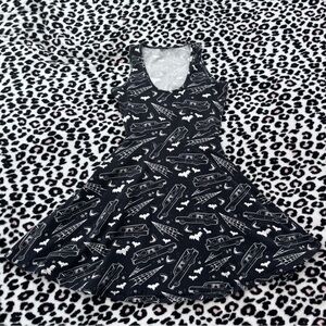 Sourpuss Black Hearse & Bat Fit-and-Flare Mini Dress